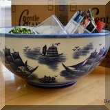 P15. Large blue and white bowl decorated with ships. 